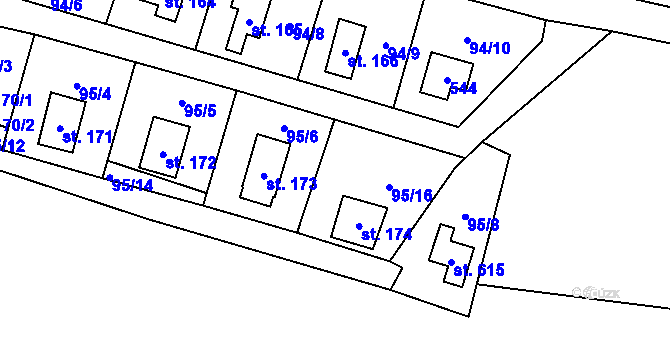 Parcela st. 95/7 v KÚ Roudnička, Katastrální mapa