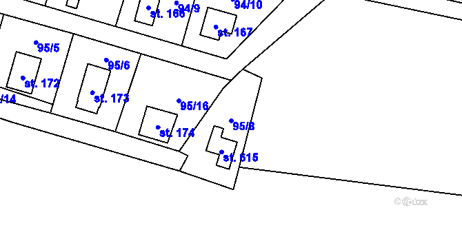Parcela st. 95/8 v KÚ Roudnička, Katastrální mapa