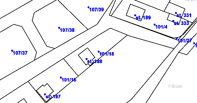 Parcela st. 101/18 v KÚ Roudnička, Katastrální mapa