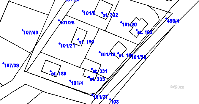 Parcela st. 101/19 v KÚ Roudnička, Katastrální mapa
