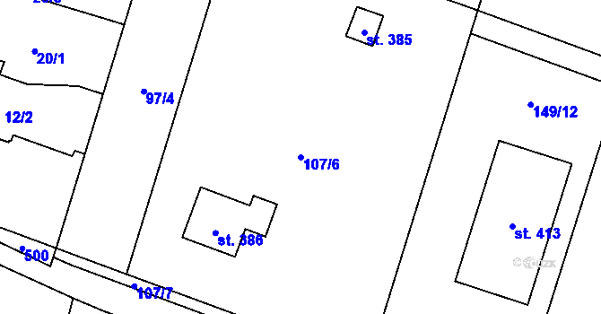 Parcela st. 107/6 v KÚ Roudnička, Katastrální mapa
