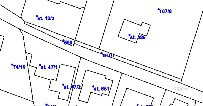 Parcela st. 107/7 v KÚ Roudnička, Katastrální mapa