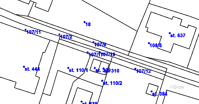 Parcela st. 107/18 v KÚ Roudnička, Katastrální mapa