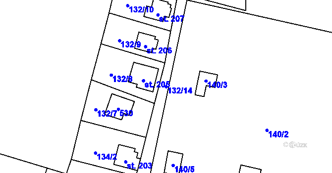 Parcela st. 132/14 v KÚ Roudnička, Katastrální mapa
