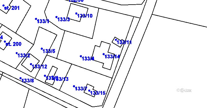 Parcela st. 133/14 v KÚ Roudnička, Katastrální mapa