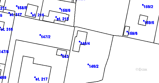 Parcela st. 146/4 v KÚ Roudnička, Katastrální mapa