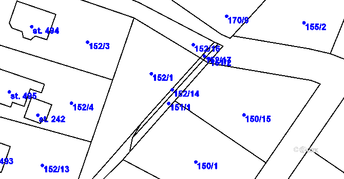 Parcela st. 152/14 v KÚ Roudnička, Katastrální mapa