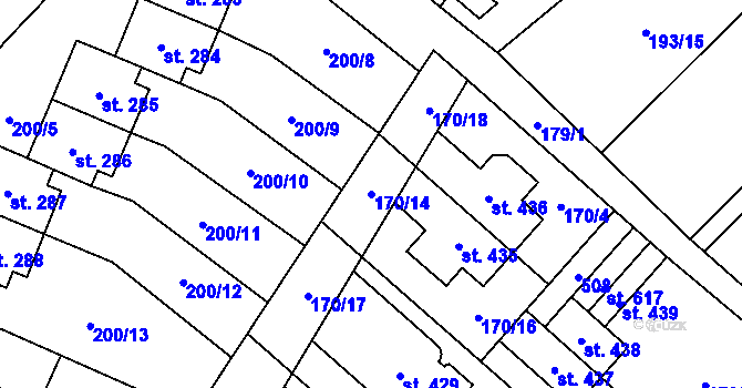 Parcela st. 170/14 v KÚ Roudnička, Katastrální mapa