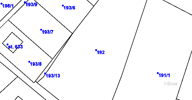 Parcela st. 192 v KÚ Roudnička, Katastrální mapa