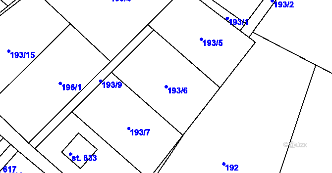 Parcela st. 193/6 v KÚ Roudnička, Katastrální mapa