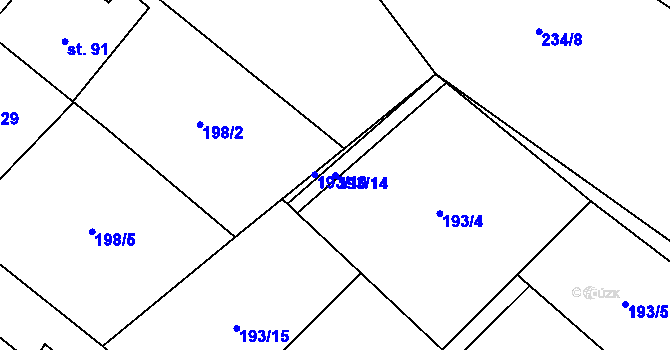 Parcela st. 193/14 v KÚ Roudnička, Katastrální mapa