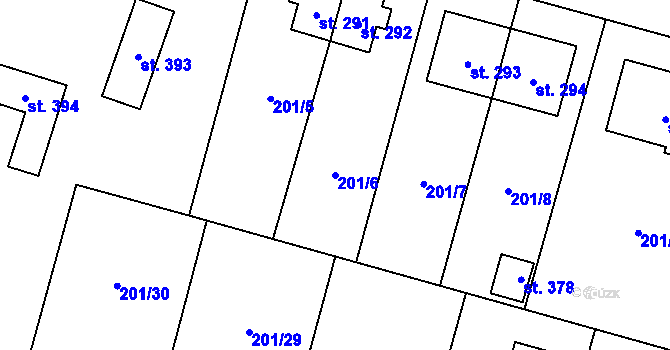 Parcela st. 201/6 v KÚ Roudnička, Katastrální mapa