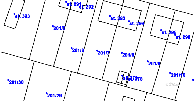 Parcela st. 201/7 v KÚ Roudnička, Katastrální mapa