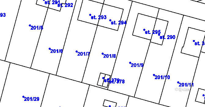 Parcela st. 201/8 v KÚ Roudnička, Katastrální mapa