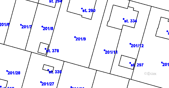 Parcela st. 201/10 v KÚ Roudnička, Katastrální mapa