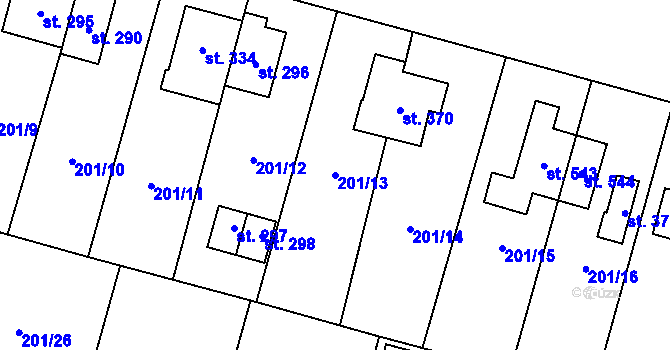 Parcela st. 201/13 v KÚ Roudnička, Katastrální mapa