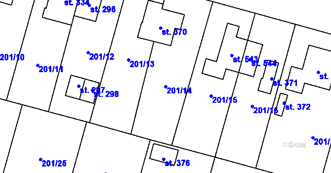 Parcela st. 201/14 v KÚ Roudnička, Katastrální mapa