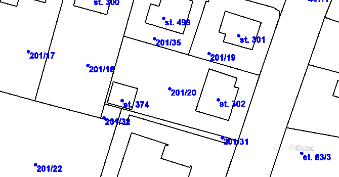 Parcela st. 201/20 v KÚ Roudnička, Katastrální mapa