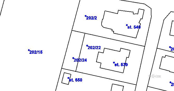 Parcela st. 202/22 v KÚ Roudnička, Katastrální mapa