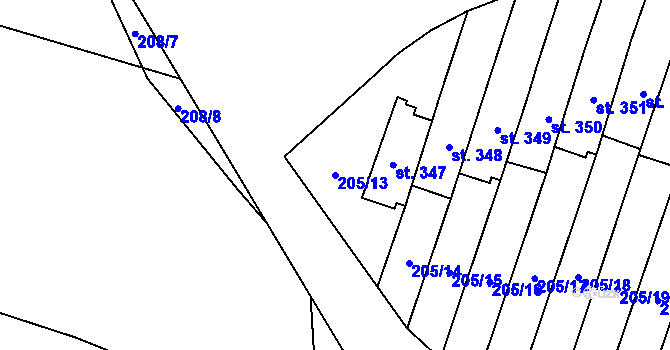 Parcela st. 205/13 v KÚ Roudnička, Katastrální mapa