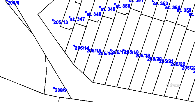 Parcela st. 205/16 v KÚ Roudnička, Katastrální mapa