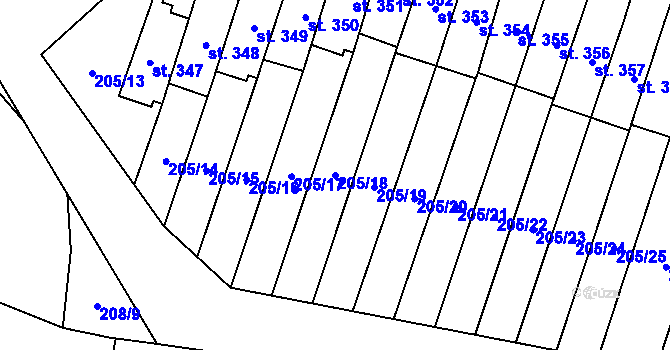 Parcela st. 205/18 v KÚ Roudnička, Katastrální mapa