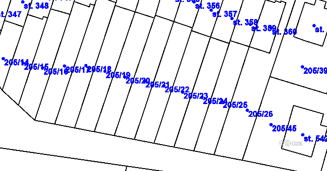 Parcela st. 205/22 v KÚ Roudnička, Katastrální mapa
