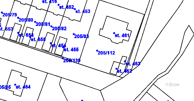 Parcela st. 205/112 v KÚ Roudnička, Katastrální mapa