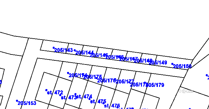 Parcela st. 205/146 v KÚ Roudnička, Katastrální mapa