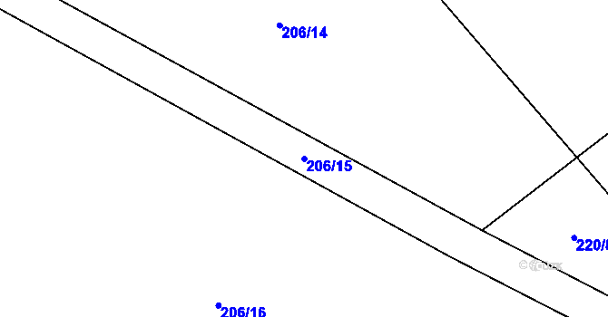 Parcela st. 206/15 v KÚ Roudnička, Katastrální mapa