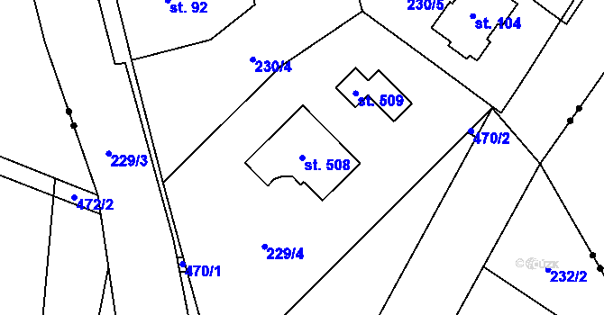 Parcela st. 508 v KÚ Roudnička, Katastrální mapa
