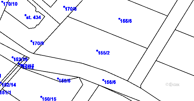 Parcela st. 155/2 v KÚ Roudnička, Katastrální mapa