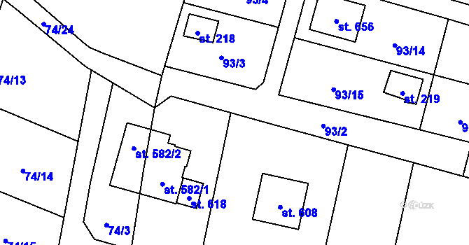 Parcela st. 90/2 v KÚ Roudnička, Katastrální mapa