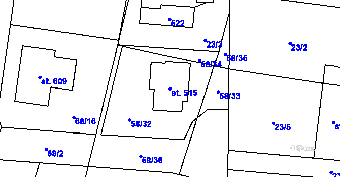 Parcela st. 515 v KÚ Roudnička, Katastrální mapa