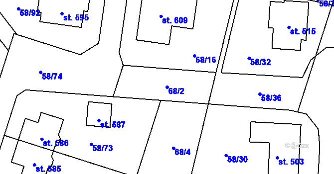 Parcela st. 68/2 v KÚ Roudnička, Katastrální mapa