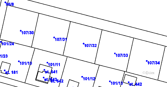 Parcela st. 107/32 v KÚ Roudnička, Katastrální mapa