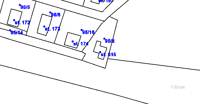 Parcela st. 615 v KÚ Roudnička, Katastrální mapa