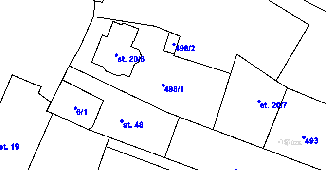 Parcela st. 498/1 v KÚ Roudnička, Katastrální mapa