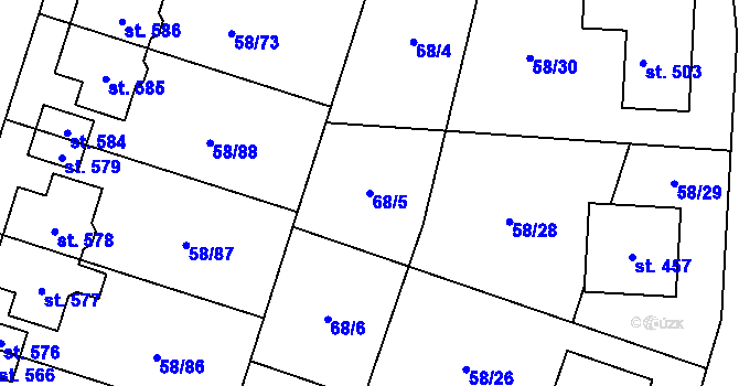 Parcela st. 68/5 v KÚ Roudnička, Katastrální mapa