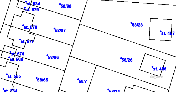 Parcela st. 68/6 v KÚ Roudnička, Katastrální mapa