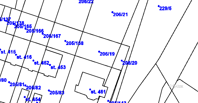 Parcela st. 206/19 v KÚ Roudnička, Katastrální mapa