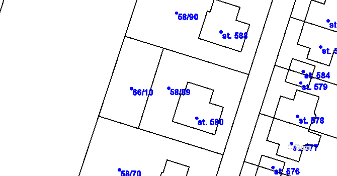 Parcela st. 58/89 v KÚ Roudnička, Katastrální mapa