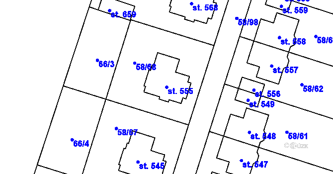 Parcela st. 555 v KÚ Roudnička, Katastrální mapa