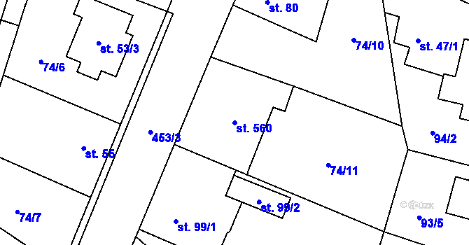 Parcela st. 560 v KÚ Roudnička, Katastrální mapa