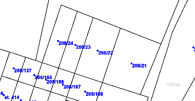 Parcela st. 206/22 v KÚ Roudnička, Katastrální mapa