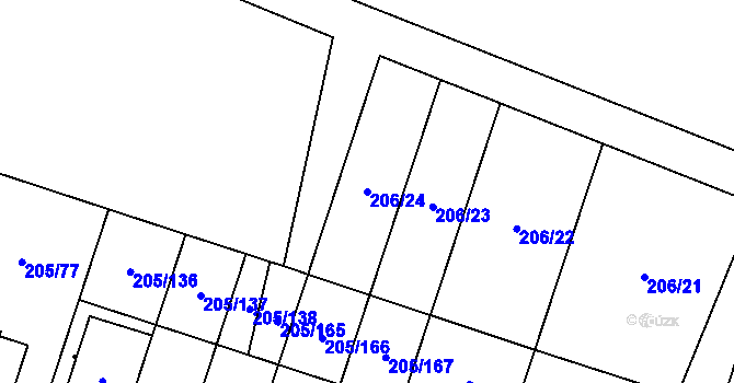 Parcela st. 206/24 v KÚ Roudnička, Katastrální mapa