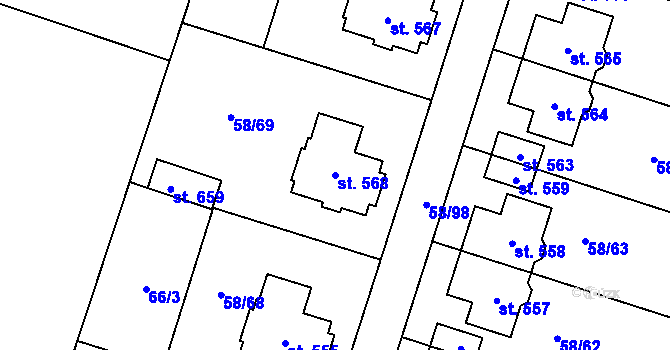 Parcela st. 568 v KÚ Roudnička, Katastrální mapa
