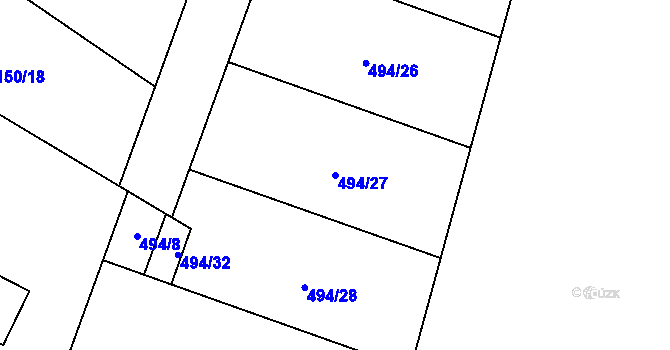 Parcela st. 494/27 v KÚ Roudnička, Katastrální mapa