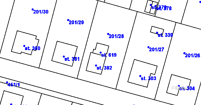 Parcela st. 619 v KÚ Roudnička, Katastrální mapa