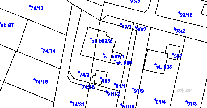 Parcela st. 582/1 v KÚ Roudnička, Katastrální mapa